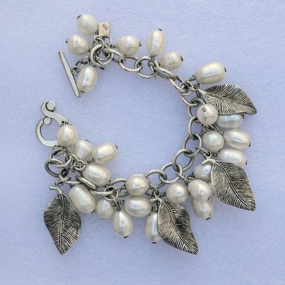Silpada Cha Cha Sterling Silver Dangle Bracelet with Leaf Charms and Pearls - Picture 6 of 6